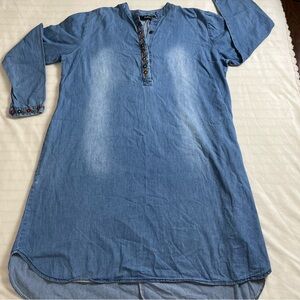 Blue Denim Tunic with Embroidered Details size (50) us 16-18